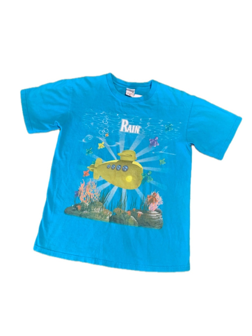 The Beatles "Rain" / Yellow Submarine T-shirt, size M, Y2K-style Anvil tag